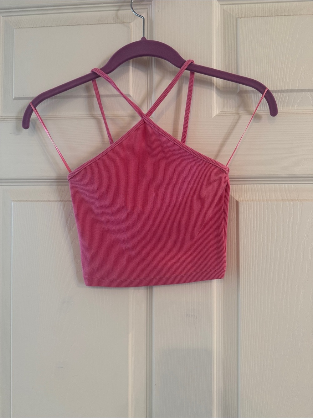 Zara Hot Pink Ribbed Cropped Camisole with Strappy Back